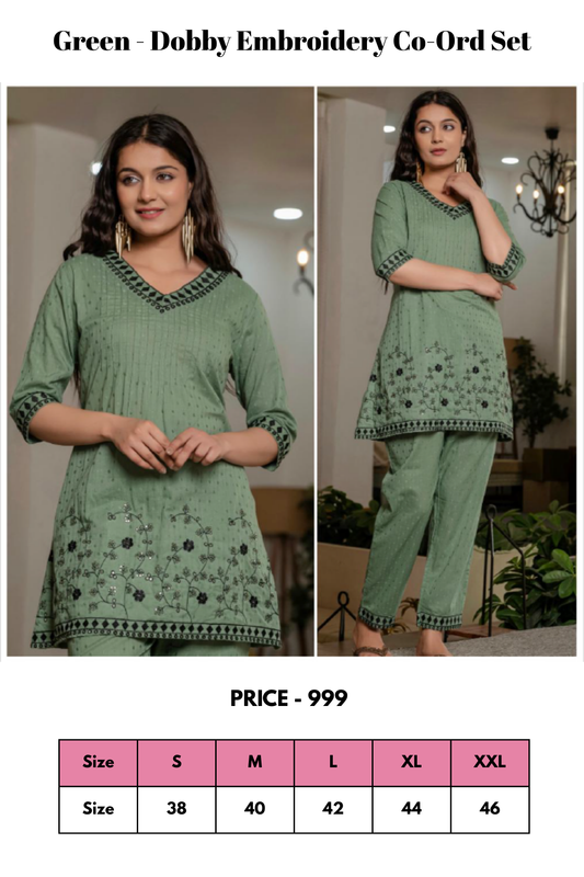 Co-Ords - Green - Dobby Embroidery Co-Ords
