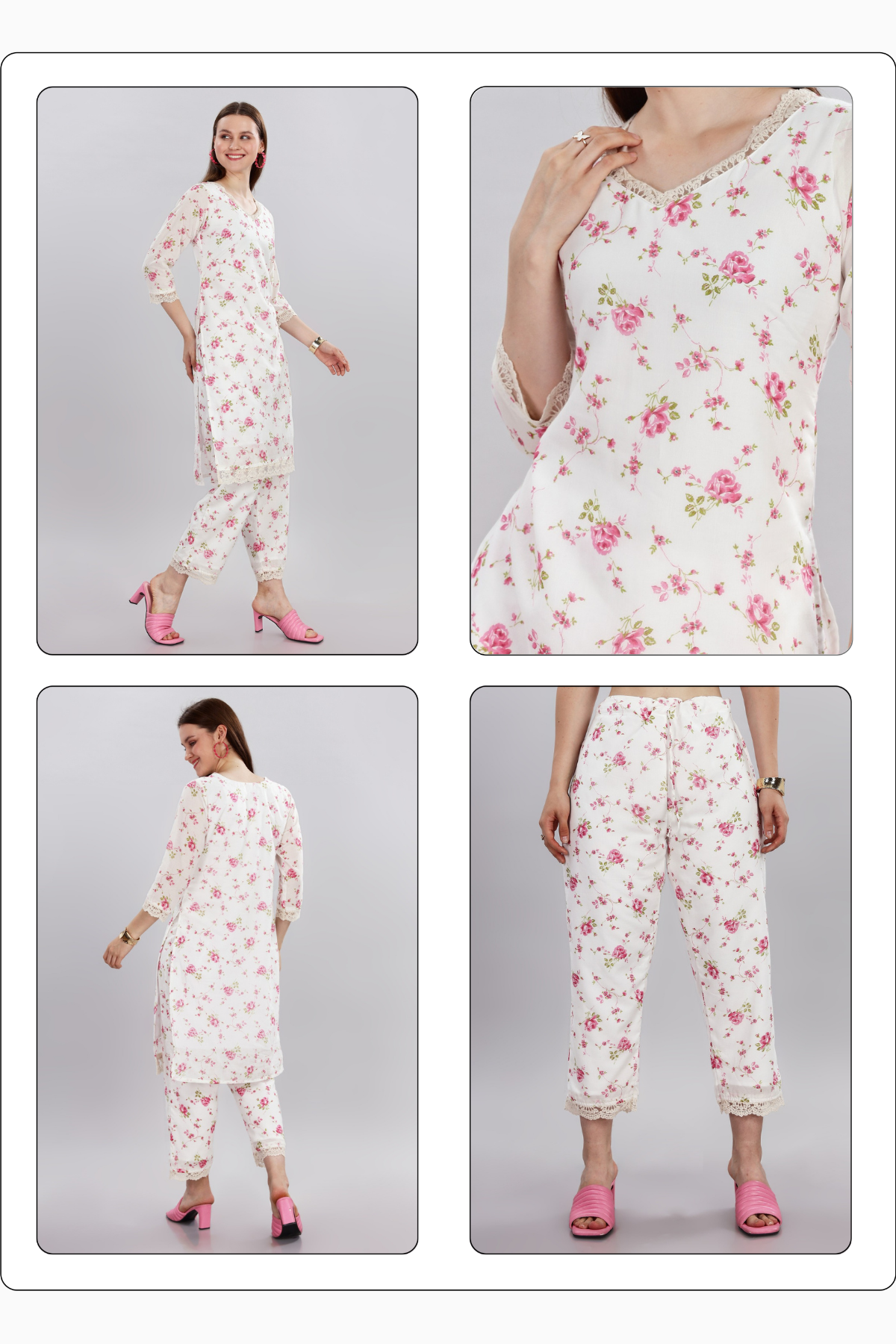 Churidar - White and Floral