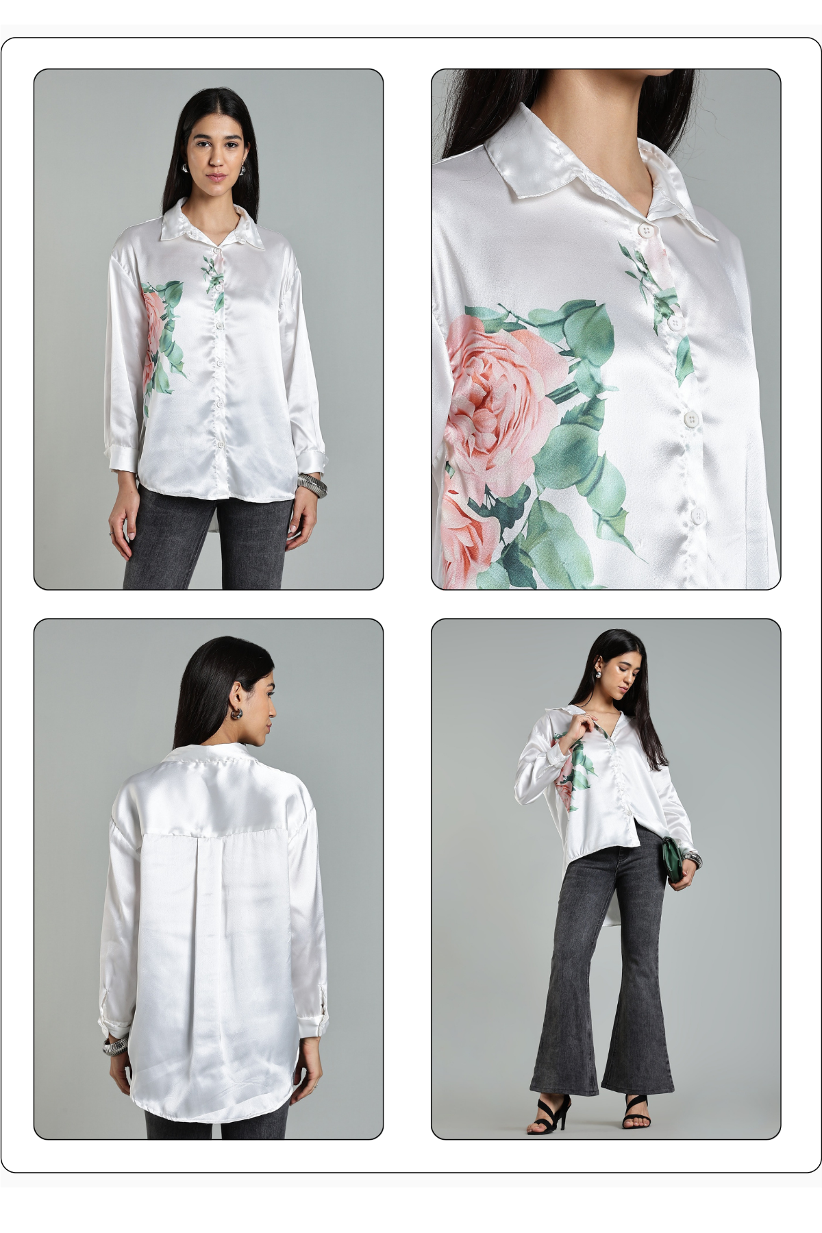 Oversized Shirt - Silver - Floral Print
