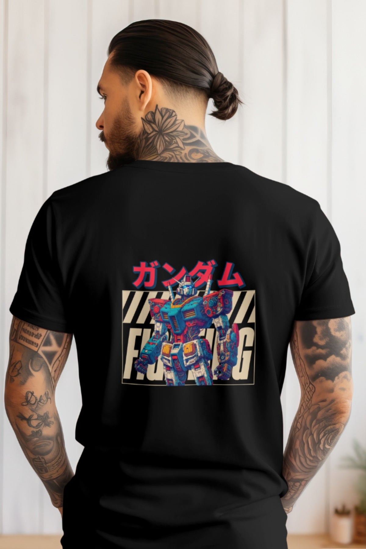 GUNDAM FIGHTING - OVERSIZED T SHIRT - BLACK/ WHITE - Wild Chimp