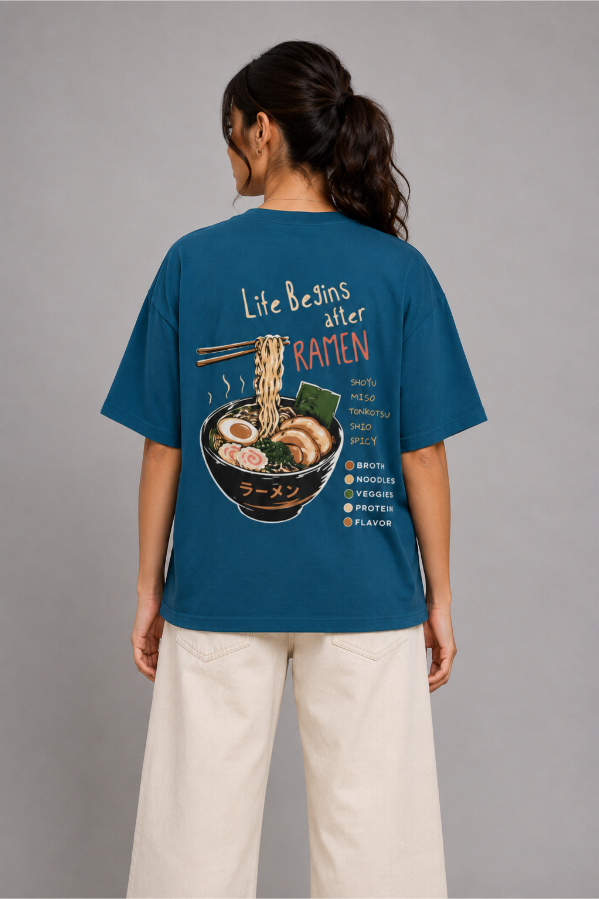 Ramen - Oversized Tee - Teal Blue