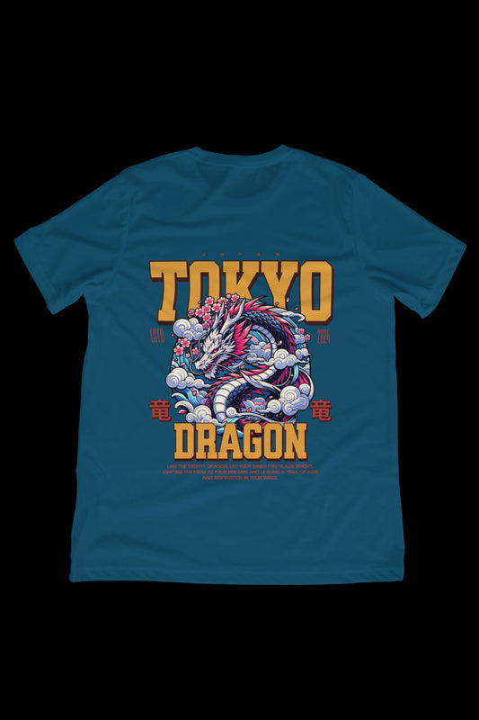 TOKYO DRAGON - OVERSIZED TEE - TEAL BLUE