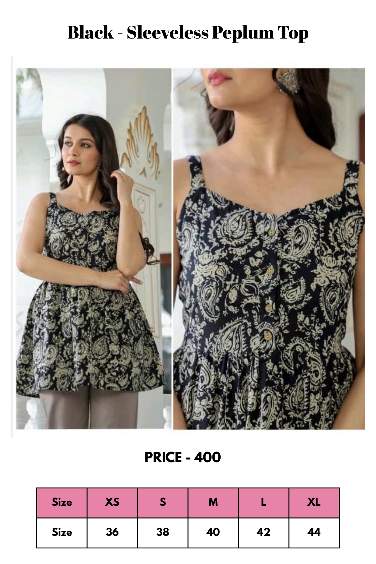 Top - Black - Sleeveless Peplum Top