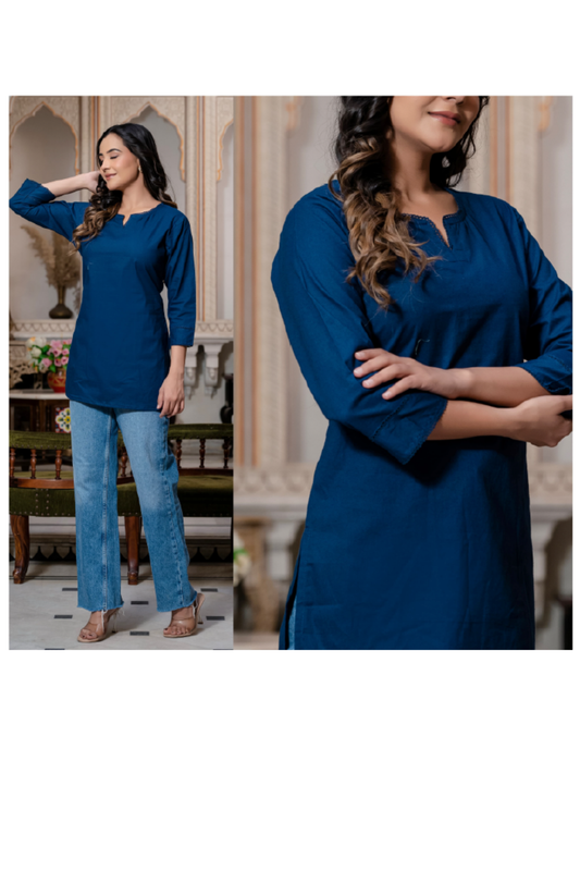 Top - Blue - Solid Color Peplum Top
