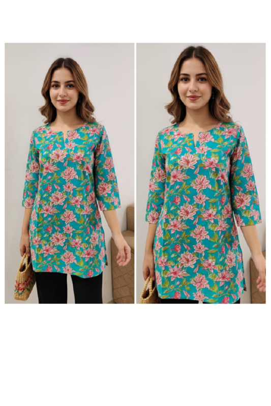 Top - Green - Floral Peplum Top