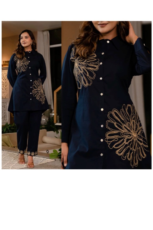 Co-Ords - Blue - Abstract Embroidery Co-Ords