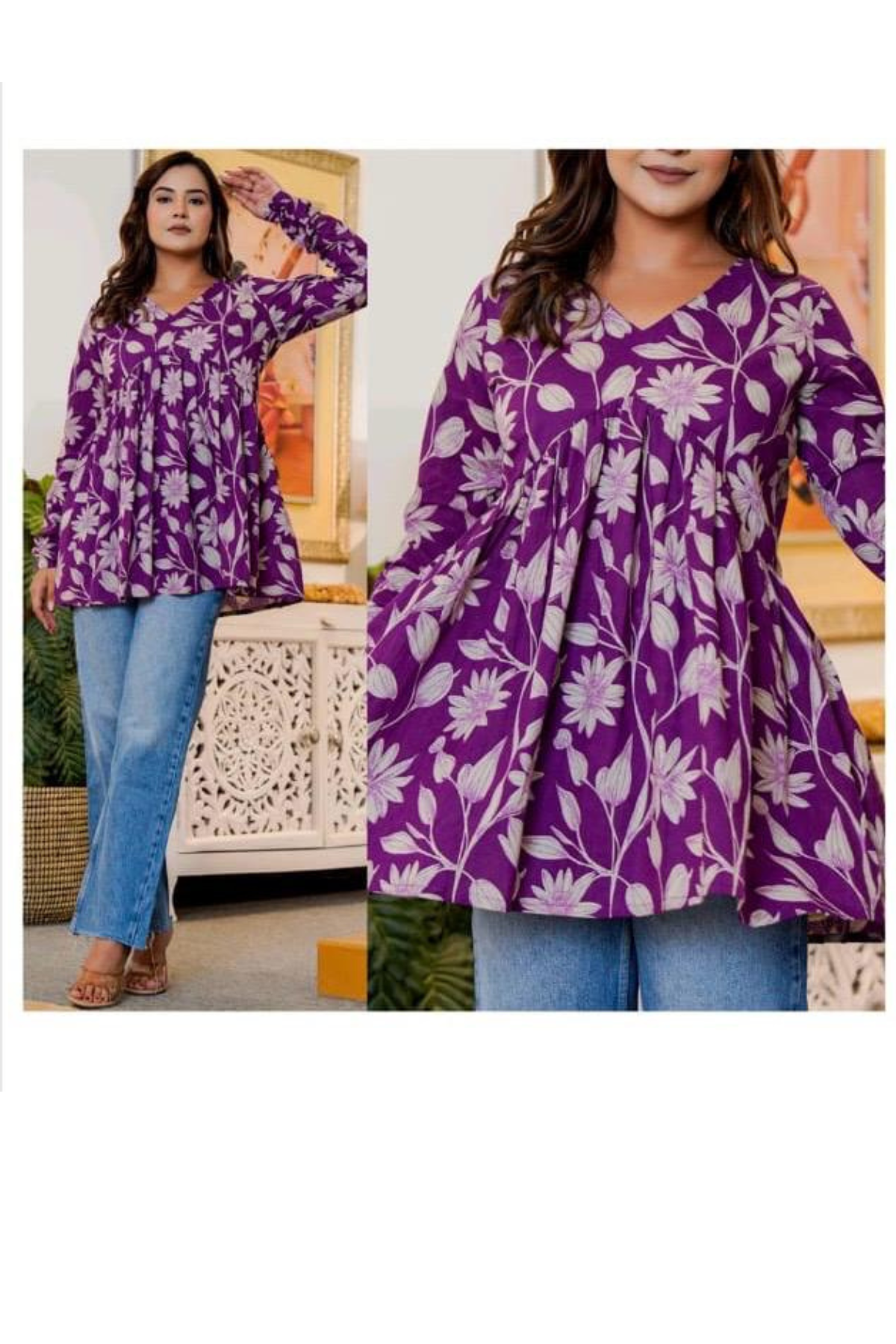 Top - Purple - V Neck Peplum Top