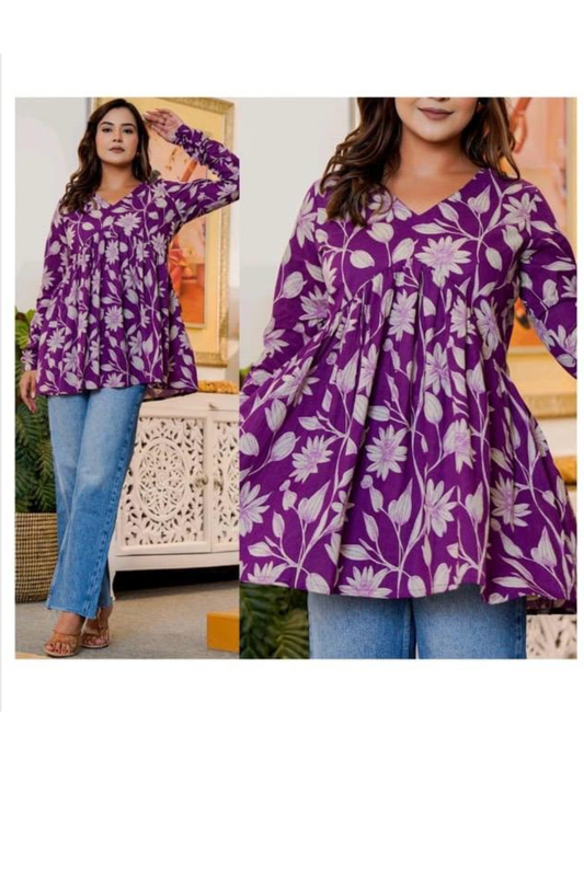 Top - Purple - V Neck Peplum Top