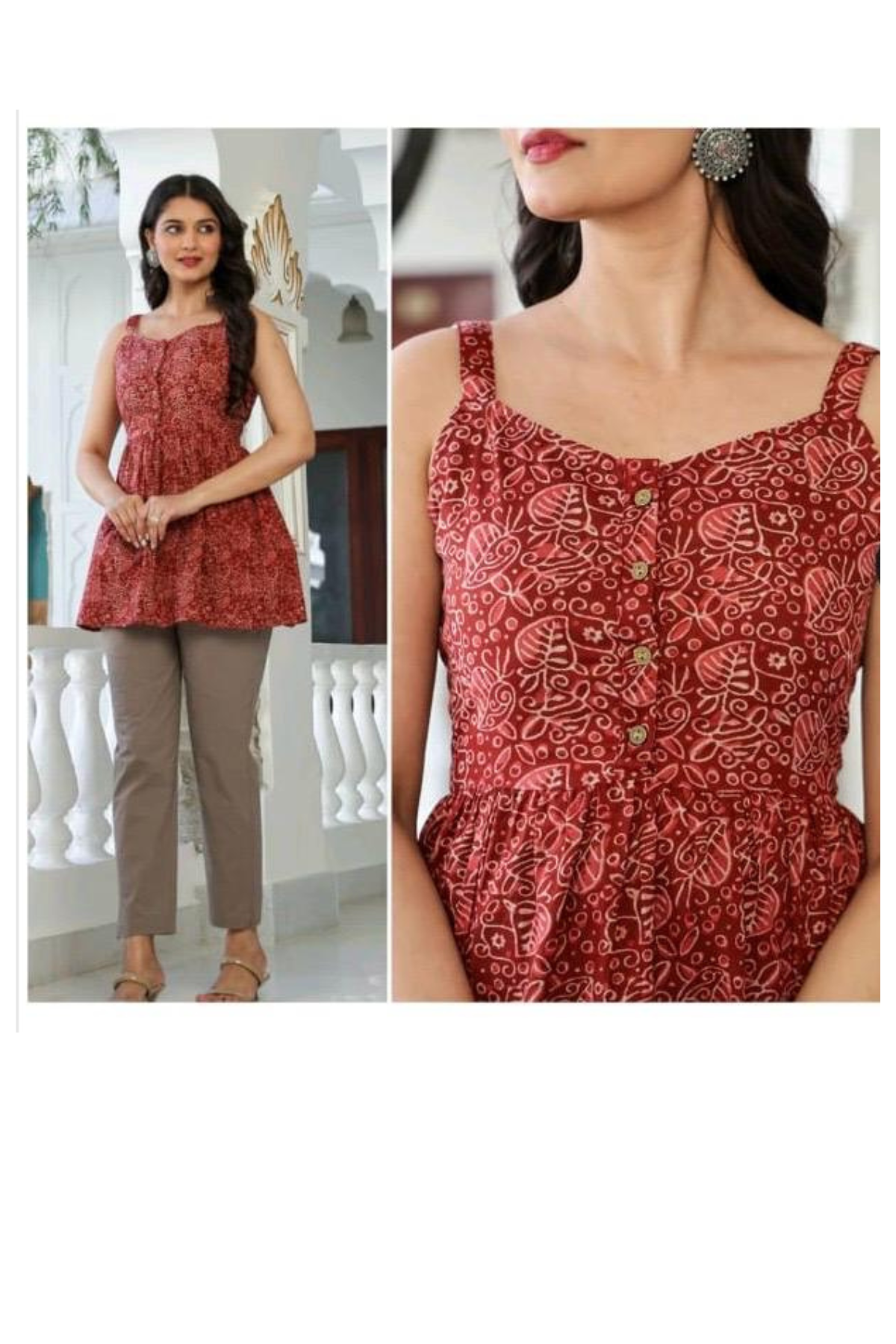 Top - Red - Sleeveless Peplum Top