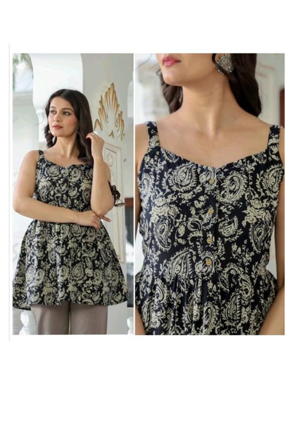 Top - Black - Sleeveless Peplum Top