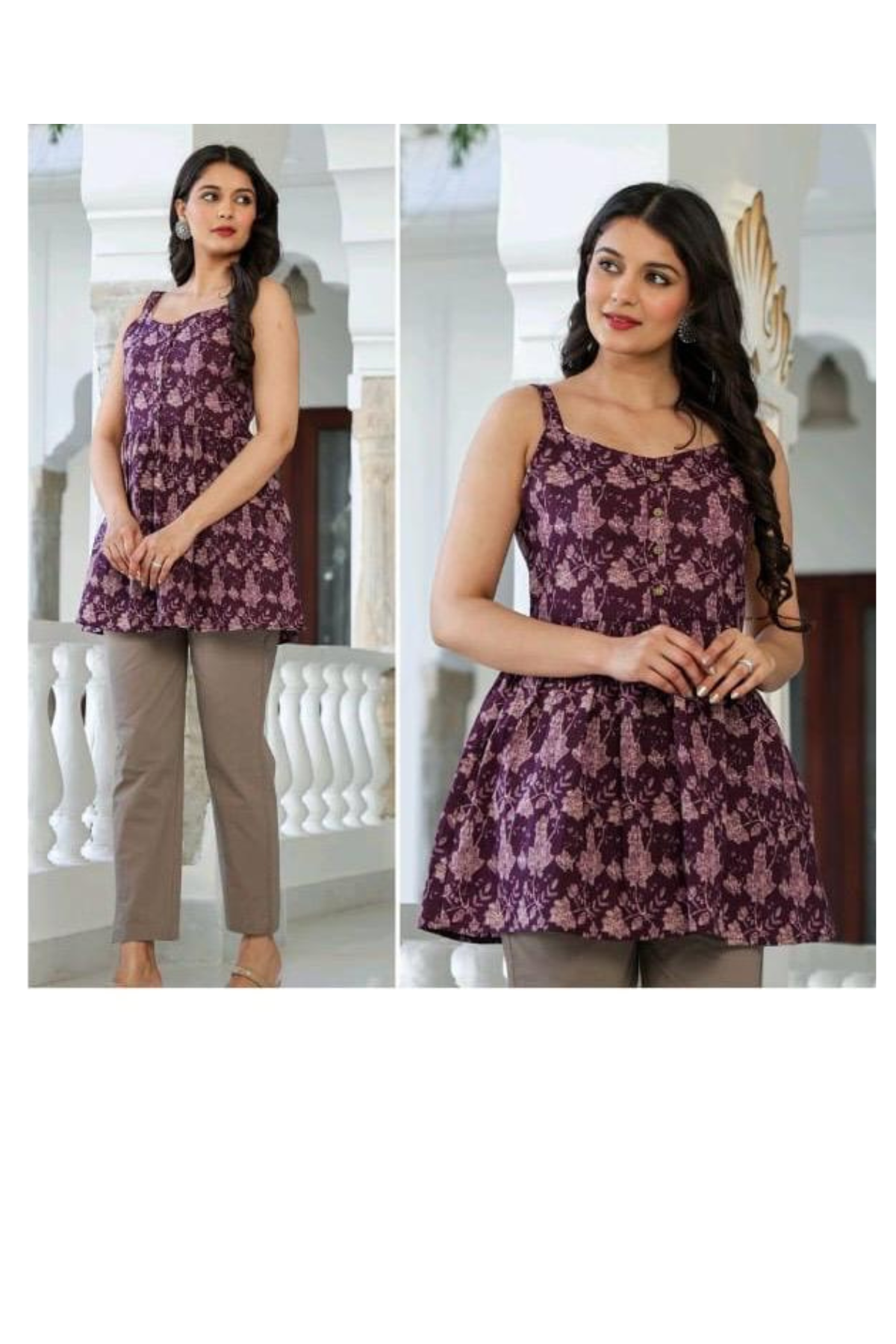 Top - Purple - Sleeveless Peplum Top
