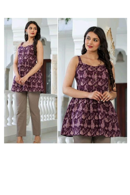 Top - Purple - Sleeveless Peplum Top