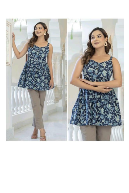 Top - Dark Blue - Sleeveless Peplum Top