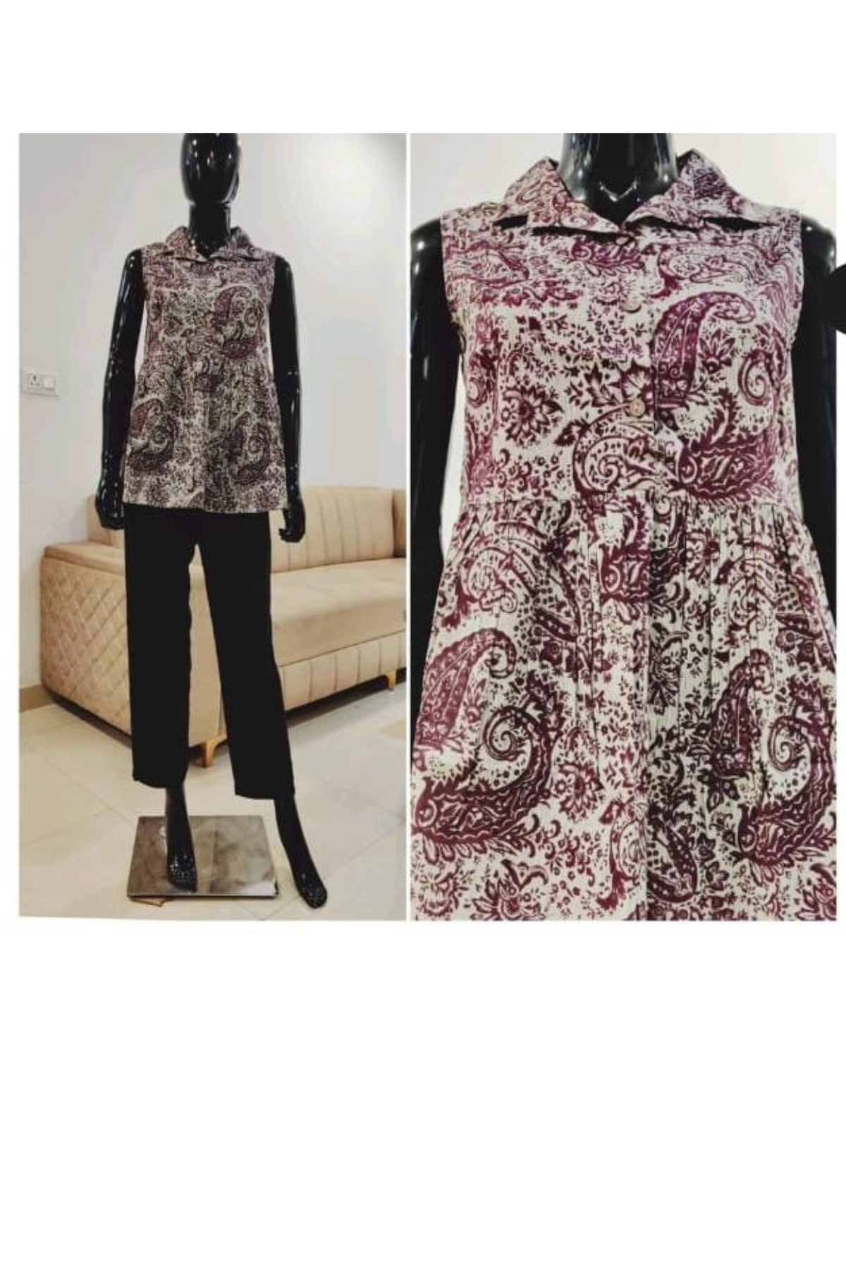 Top - Purple - Sleeveless Collared Peplum Top