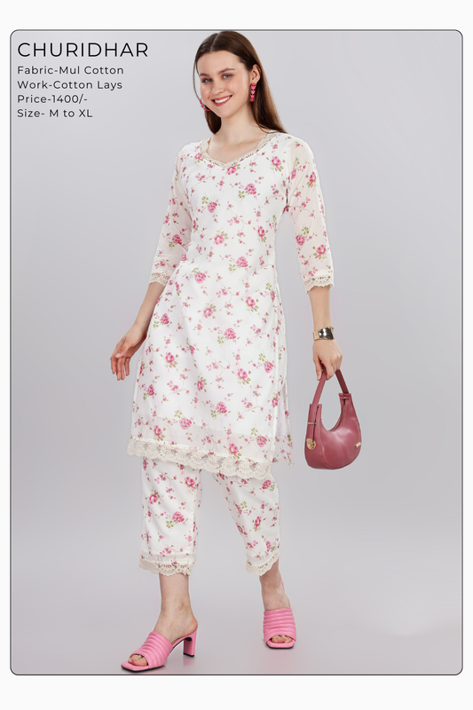 Churidar - White and Floral