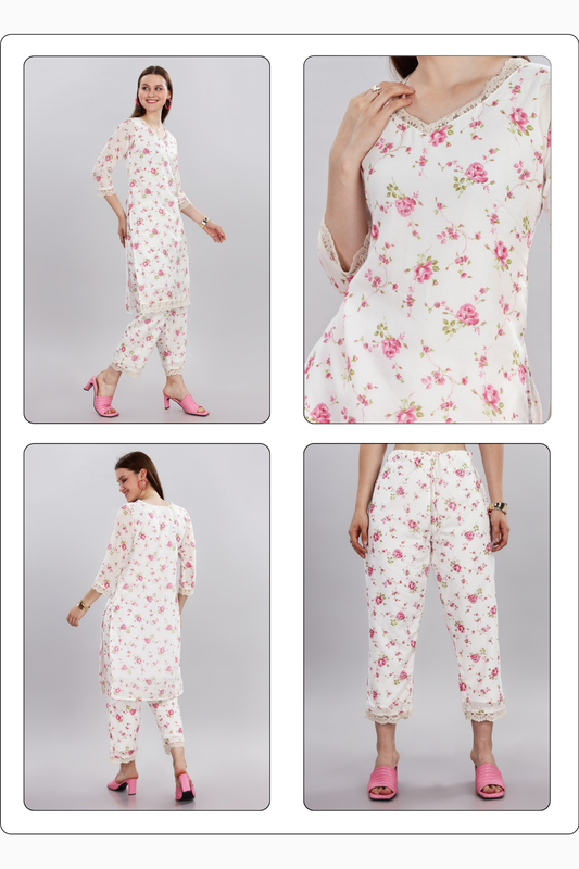 Churidar - White and Floral