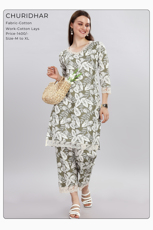 Churidar - Green and Leaves