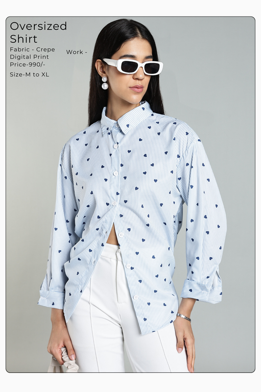 Oversized Shirt - Blue - Hearts