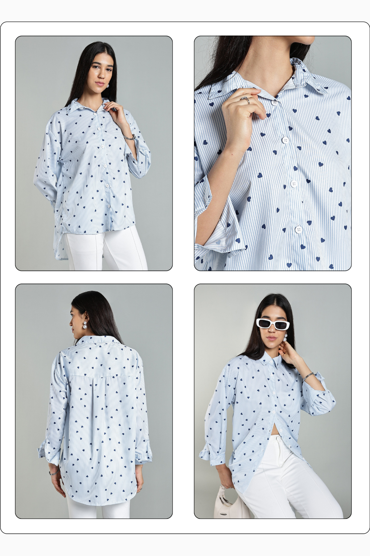 Oversized Shirt - Blue - Hearts