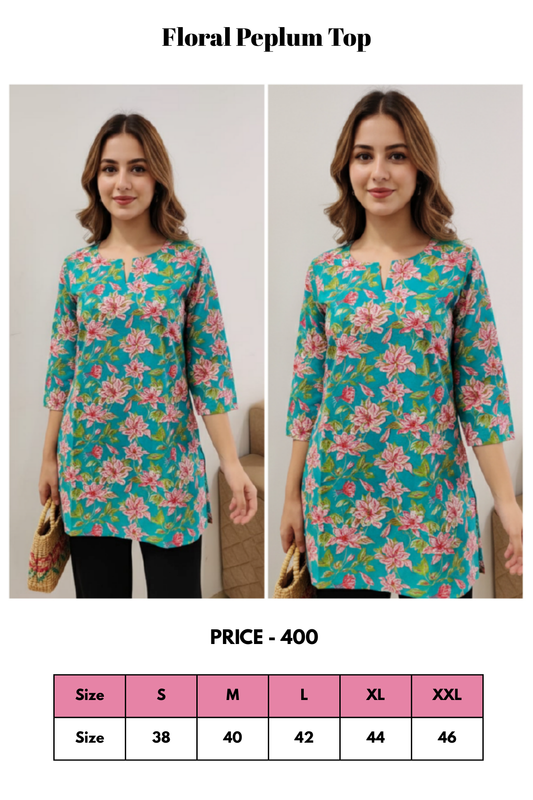 Top - Green - Floral Peplum Top