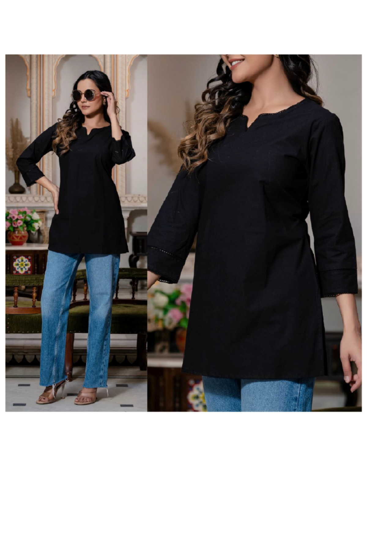 Top - Black - Solid Color Peplum Top