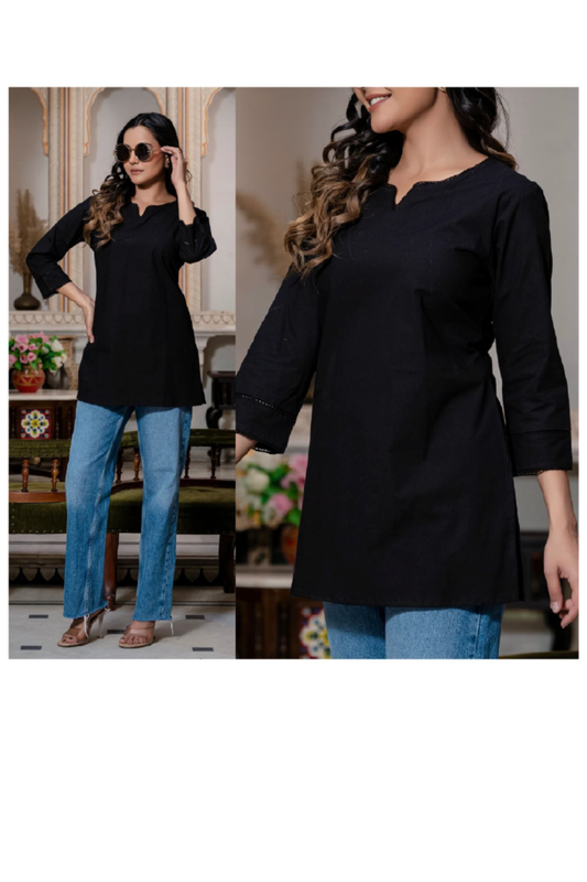 Top - Black - Solid Color Peplum Top