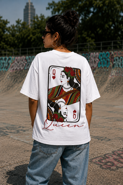 QUEEN OF HEARTS - OVERSIZED TEE - WHITE