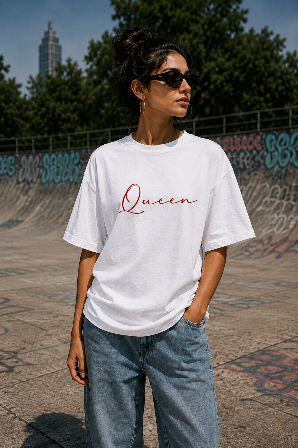 QUEEN OF HEARTS - OVERSIZED TEE - WHITE