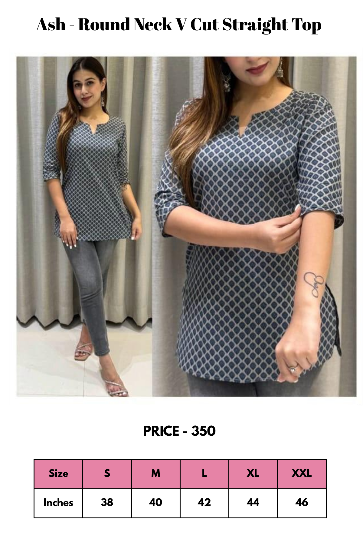 Top - Ash - Round Neck V Cut Straight Top