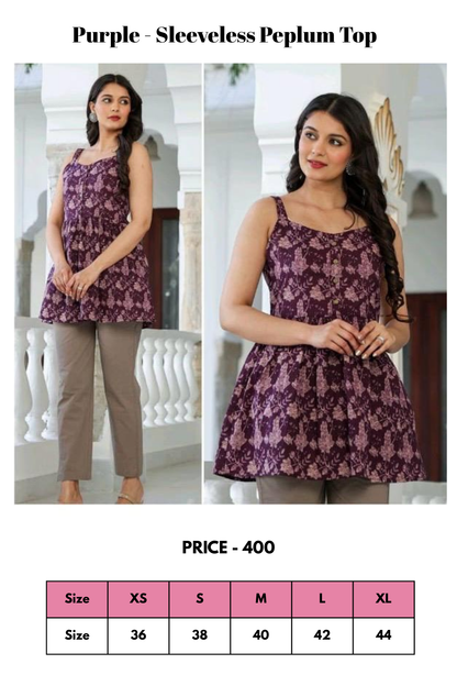 Top - Purple - Sleeveless Peplum Top