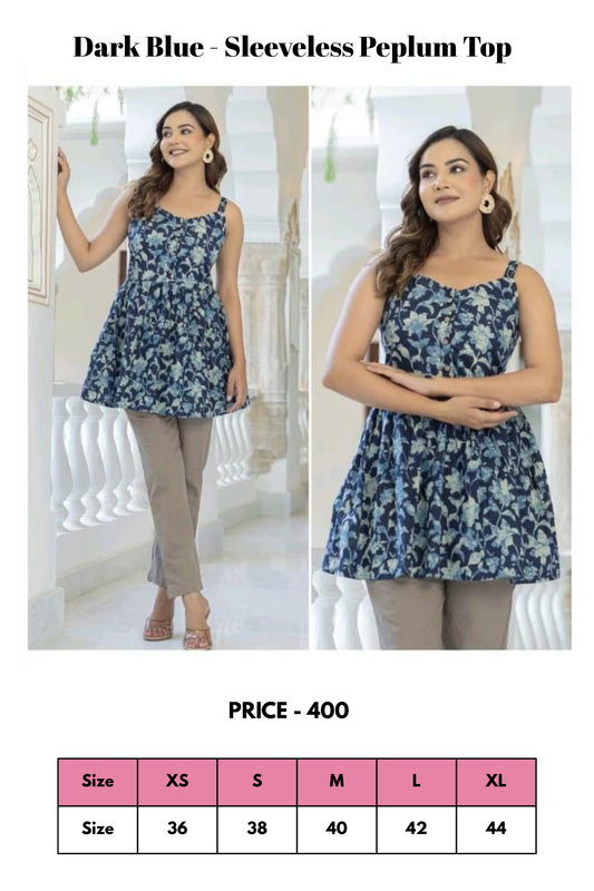 Top - Dark Blue - Sleeveless Peplum Top