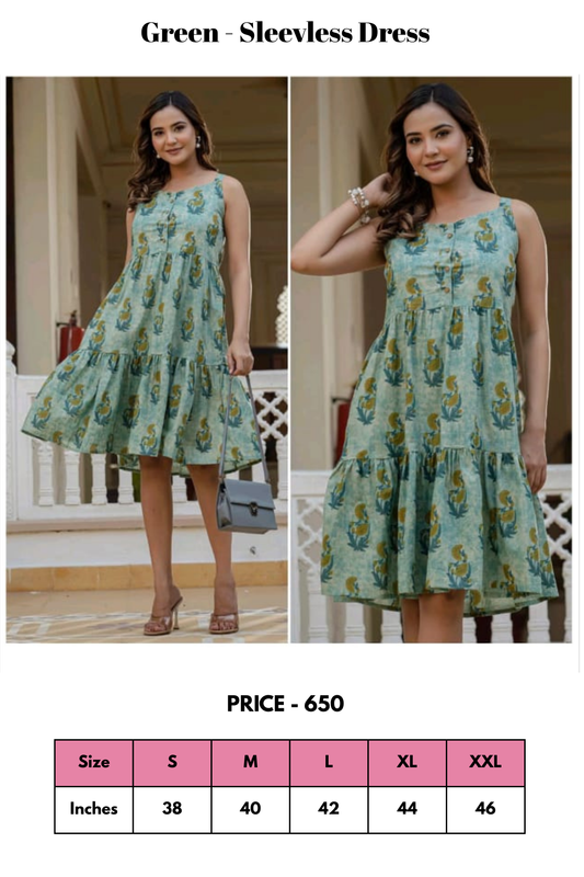 Top - Green - Sleeveless Dress