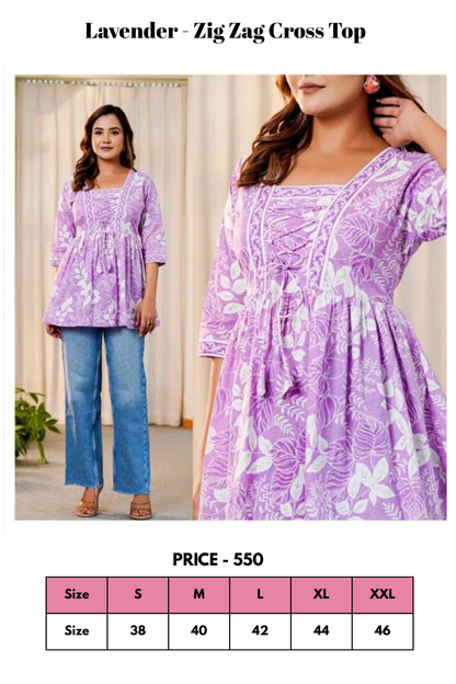 Top - Lavender - Zig Zag Cross Top